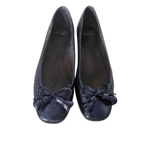 Stuart Weitzman Navy Shatter Nappa Tulip Bow Leather Flats sz 6